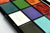 a close up of a multi colored palette